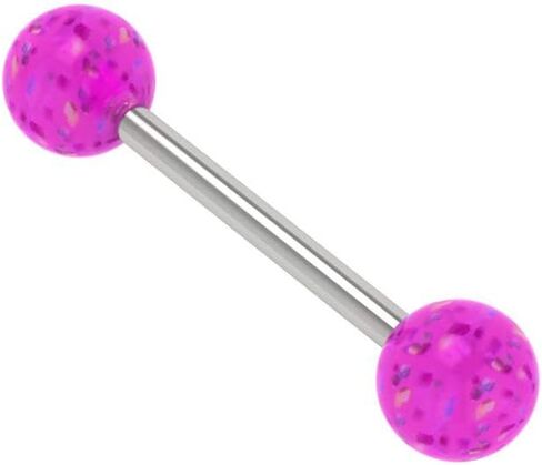 Loving My Bump Tongue Bars/Nipple Rings | Surgical steel 316L barbells body piercing | 14G (1.6mm) Thickness, 14mm bar length, 6mm Glitter Balls in Saudi Arabia