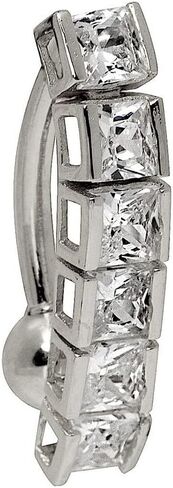 JewelryWeb Solid 14k Yellow or White Gold Princess Square Cubic Zirconia Top Mount Belly Button Ring Dangle (4mm x 20mm) in Saudi Arabia