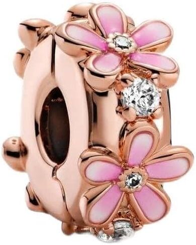 Pandora Pink Daisy Space Clip Charm سوار Charm Moments أساور - مجوهرات نسائية مذهلة - هدية للنساء في حياتك - مصنوعة من الورد والزركونيا المكعبة والمينا، مع صندوق هدايا in Kuwait