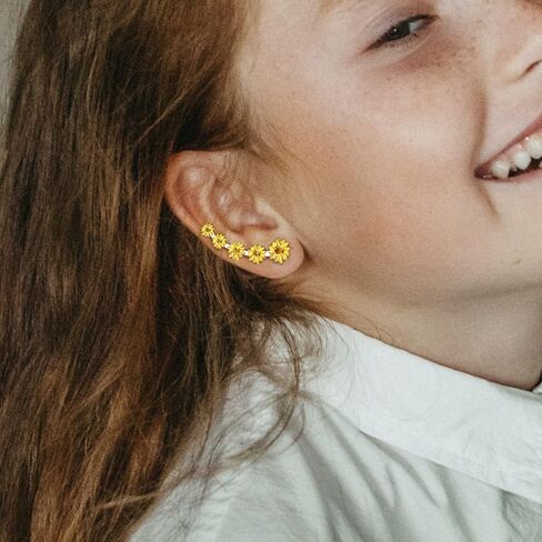 اقراط للنساء من الفضة الاسترلينية عيار 925 بتصميم زهرة عباد الشمس/الورد/زهرة الاقحوان، اقراط مضادة للحساسية، مجوهرات هدية لصديقك المفضل in Kuwait