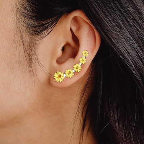 اقراط للنساء من الفضة الاسترلينية عيار 925 بتصميم زهرة عباد الشمس/الورد/زهرة الاقحوان، اقراط مضادة للحساسية، مجوهرات هدية لصديقك المفضل in Kuwait