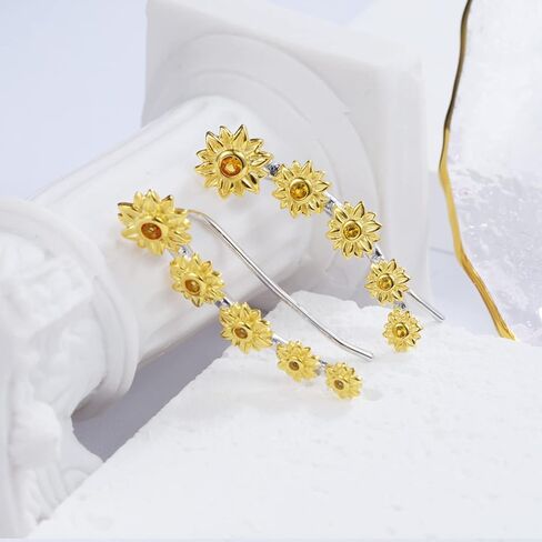 اقراط للنساء من الفضة الاسترلينية عيار 925 بتصميم زهرة عباد الشمس/الورد/زهرة الاقحوان، اقراط مضادة للحساسية، مجوهرات هدية لصديقك المفضل in Kuwait