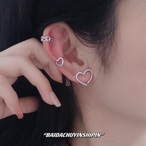 Simple Love Heart Cartilage Ear Cuffs Wrap Earrings 925 Sterling Silver Heart in Heart Clip On Fake Hoop Earrings Non Piercing Helix Ear Piercing Studs Fashion Jewelry Gifts for Women Girls BFF in Saudi Arabia