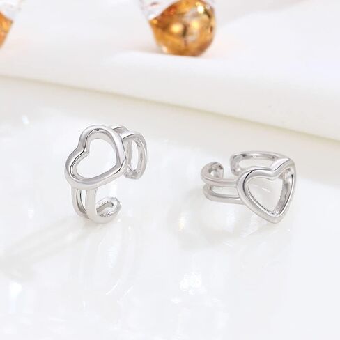 Simple Love Heart Cartilage Ear Cuffs Wrap Earrings 925 Sterling Silver Heart in Heart Clip On Fake Hoop Earrings Non Piercing Helix Ear Piercing Studs Fashion Jewelry Gifts for Women Girls BFF in Saudi Arabia