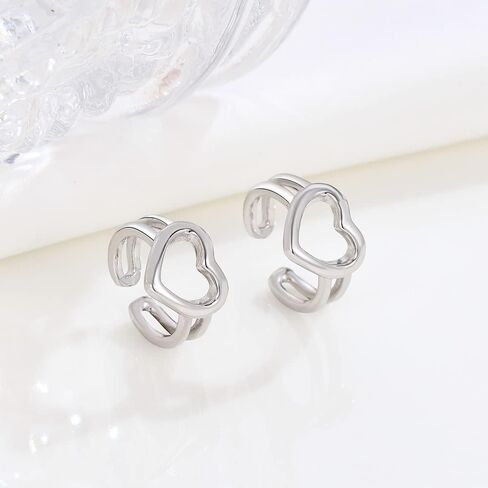 Simple Love Heart Cartilage Ear Cuffs Wrap Earrings 925 Sterling Silver Heart in Heart Clip On Fake Hoop Earrings Non Piercing Helix Ear Piercing Studs Fashion Jewelry Gifts for Women Girls BFF in Saudi Arabia