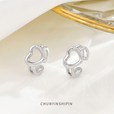 Simple Love Heart Cartilage Ear Cuffs Wrap Earrings 925 Sterling Silver Heart in Heart Clip On Fake Hoop Earrings Non Piercing Helix Ear Piercing Studs Fashion Jewelry Gifts for Women Girls BFF in Saudi Arabia