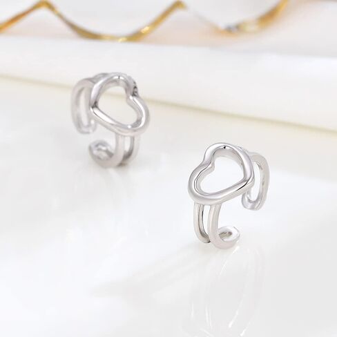 Simple Love Heart Cartilage Ear Cuffs Wrap Earrings 925 Sterling Silver Heart in Heart Clip On Fake Hoop Earrings Non Piercing Helix Ear Piercing Studs Fashion Jewelry Gifts for Women Girls BFF in Saudi Arabia