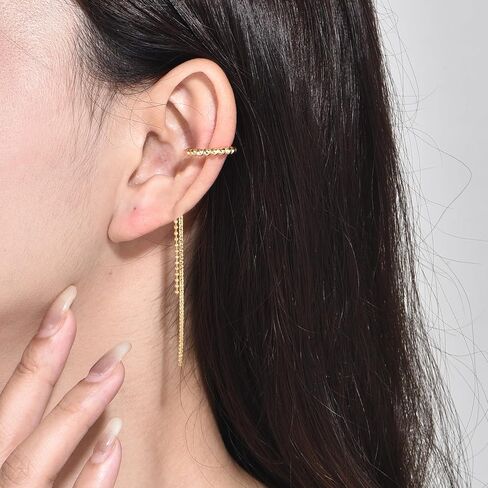 PHNIBIRD Ear Cuff Chain Earrings for Women Hypoallergenic 925 Sterling Silver Ear Cuff with Chain Unisex 18K White Gold Plated Non Pierced Earrings for Men Couples Dating and Daily Wear in Saudi Arabia