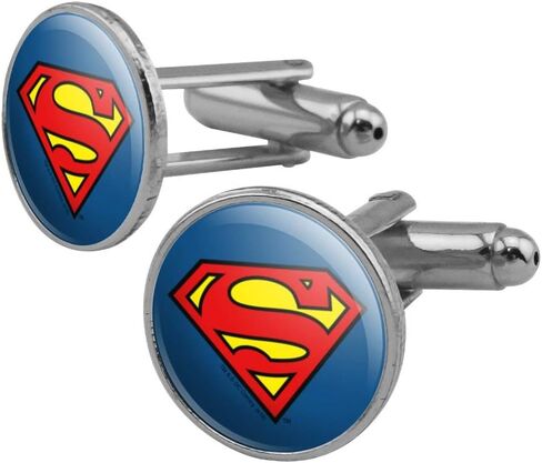 Superman Classic S Shield Logo Round Cufflink Set Silver Color in Saudi Arabia