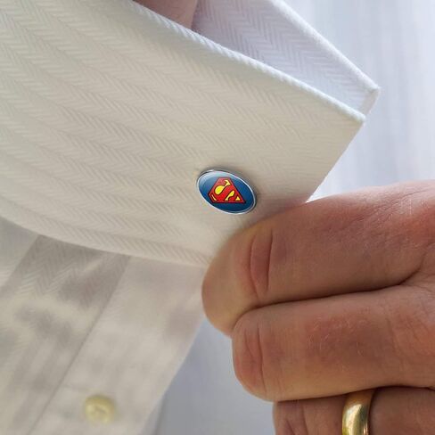 Superman Classic S Shield Logo Round Cufflink Set Silver Color in Saudi Arabia
