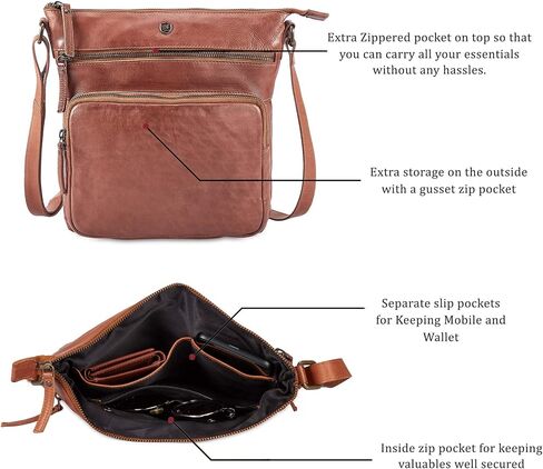 Cochoa Women Real Leather Crossbody Triple Zip Vintage Handbag Purse Crossover Shoulder Bag Handmade Gift in Saudi Arabia