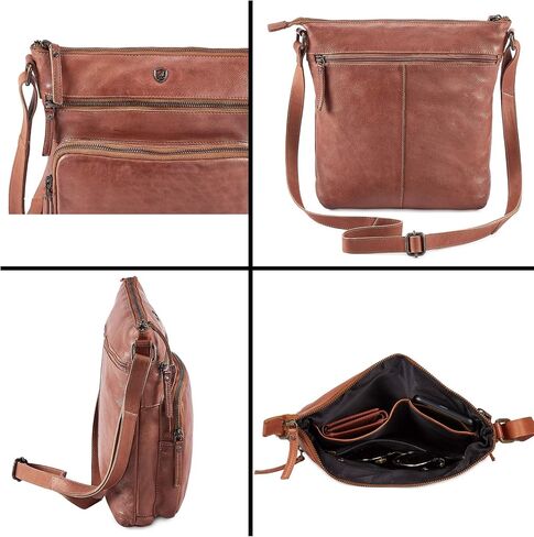 Cochoa Women Real Leather Crossbody Triple Zip Vintage Handbag Purse Crossover Shoulder Bag Handmade Gift in Saudi Arabia