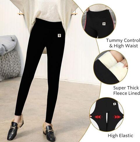 سراويل نسائية من PrettyQueen مبطنة بالصوف الشيربا سراويل شتوية عالية الخصر للتحكم في البطن سراويل حرارية من الكشمير in Kuwait