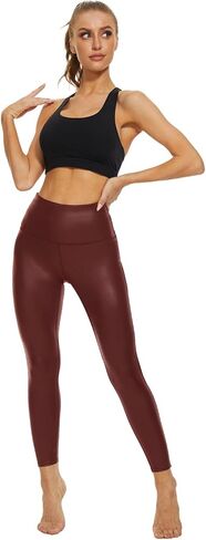 movvoche Faux Leather Leggings for Women Stretch High Waisted Pleather Pants in Kuwait