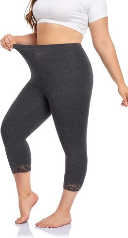 سراويل DESTTY بمقاس كبير للنساء من Capri Leggings لباس ضيق لليوجا قابل للتمدد مع زخرفة من الدانتيل in Kuwait