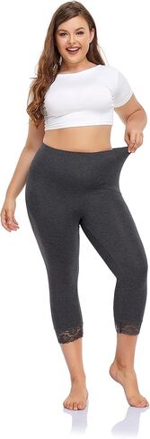 سراويل DESTTY بمقاس كبير للنساء من Capri Leggings لباس ضيق لليوجا قابل للتمدد مع زخرفة من الدانتيل in Kuwait