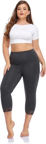 سراويل DESTTY بمقاس كبير للنساء من Capri Leggings لباس ضيق لليوجا قابل للتمدد مع زخرفة من الدانتيل in Kuwait