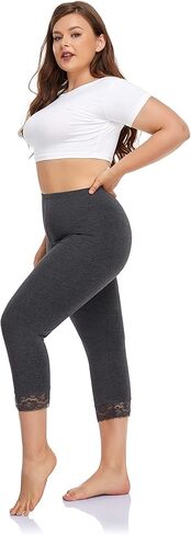 سراويل DESTTY بمقاس كبير للنساء من Capri Leggings لباس ضيق لليوجا قابل للتمدد مع زخرفة من الدانتيل in Kuwait