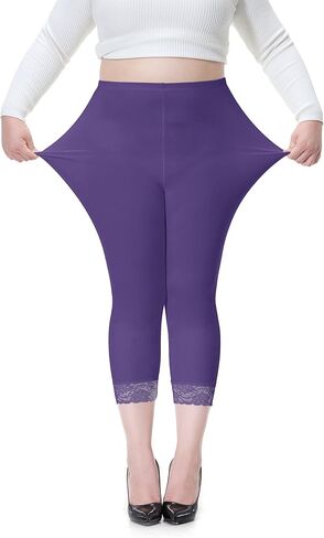 سراويل DESTTY بمقاس كبير للنساء من Capri Leggings لباس ضيق لليوجا قابل للتمدد مع زخرفة من الدانتيل in Saudi Arabia