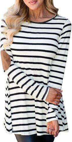 For G and PL Women Stripe Elbow Patch Button Down Back Tunic Tops in Saudi Arabia