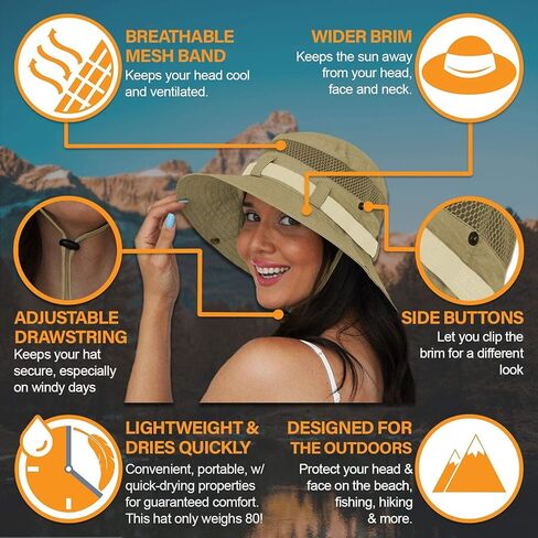 GearTOP Safari Hat Wanderer and Navigator Bundle صيد السمك والتنزه سيرًا على الأقدام وقبعات بوني باللون البيج in Kuwait