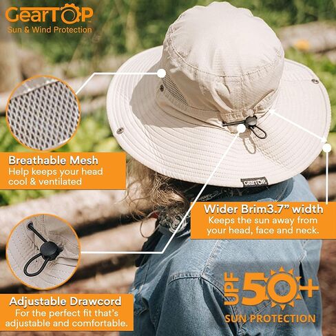 GearTOP Safari Hat Wanderer and Navigator Bundle صيد السمك والتنزه سيرًا على الأقدام وقبعات بوني باللون البيج in Kuwait