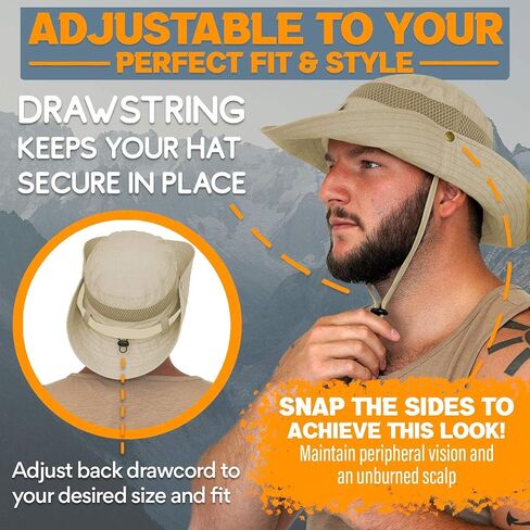 GearTOP Safari Hat Wanderer and Navigator Bundle صيد السمك والتنزه سيرًا على الأقدام وقبعات بوني باللون البيج in Kuwait