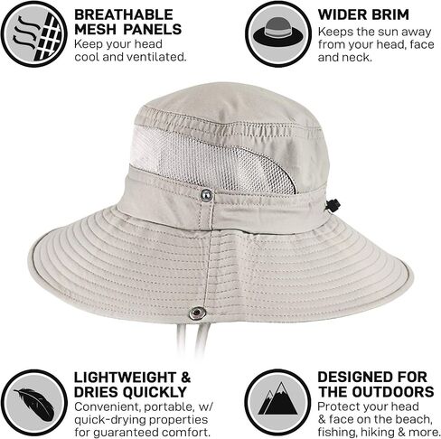 GearTOP Safari Hat Wanderer and Navigator Bundle صيد السمك والتنزه سيرًا على الأقدام وقبعات بوني باللون البيج in Kuwait