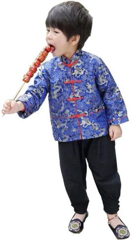 Little Boys Dragon Tang Coat Long Sleeve Chinese Clothing Children Costumes Boy Jackets Outfit Tops in Saudi Arabia