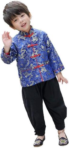Little Boys Dragon Tang Coat Long Sleeve Chinese Clothing Children Costumes Boy Jackets Outfit Tops in Saudi Arabia