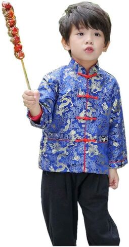 Little Boys Dragon Tang Coat Long Sleeve Chinese Clothing Children Costumes Boy Jackets Outfit Tops in Saudi Arabia