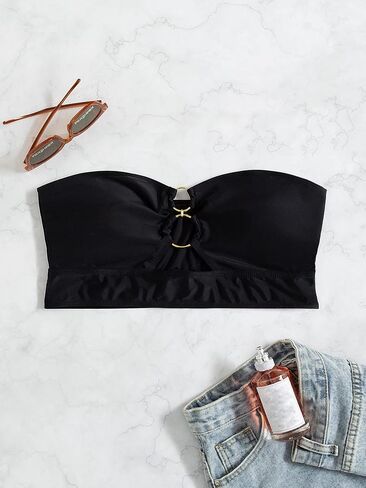 OYOANGLE Women's Cut Out Ring Linked Bandeau Bikini Top Strapless Swimsuit Bathing Suit Tops in Saudi Arabia
