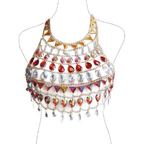 سالي حمالة صدر بوهو بسلسلة ذهبية مثيرة مرصعة بحجر الراين، حمالة صدر للجسم بدون ظهر مزينة بالترتر، اكسسوارات للجسم للشاطئ، مجوهرات للنساء والفتيات (J) in Kuwait