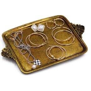 Vintage Gold Jewelry Decorative Tray, Perfume Organizer Jewelry Dresser Organizer Tray,Bathroom Dresser Vanity Tray -8.5 x 5.7 inches in Kuwait