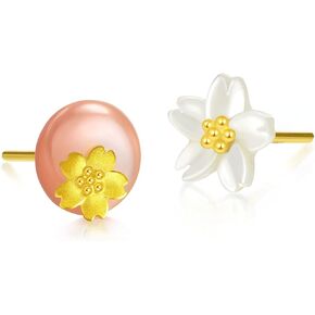 CHOW SANG SANG 999.9 24K Solid Gold Mother of Pearl Cherry Blossom Flower Stud Earrings for Women 90322E, Metal, not known in Saudi Arabia