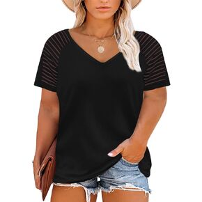 Happy Sailed Womens Plus Size Summer Tops Short/Long Sleeve V Neck Loose Casual Tee Shirt(1X-5X)