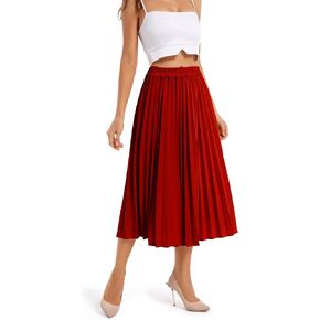 TONCHENGSD Women's Retro Midi High Waist Pleated Skirt Leopard Print Skirt in Kuwait