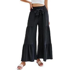 Blooming Jelly Women Linen Pants Summer Vacation Outfits Wide Leg High Waisted Pants Palazzo Flowy Pants Trouser 2024
