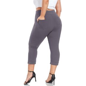 سراويل كابري بمقاس كبير من FOREYOND للنساء سراويل تسحب على الملابس للتحكم في البطن مع جيوب أمامية وخلفية وتمتد في 4 اتجاهات in Kuwait