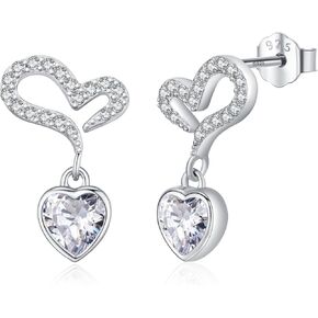 أقراط متدلية على شكل قلب متدلية من الفضة الإسترليني عيار 925 لا تسبب الحساسية على شكل قلب، أقراط على شكل قلب مزدوج، هدايا مجوهرات للنساء والفتيات in Kuwait