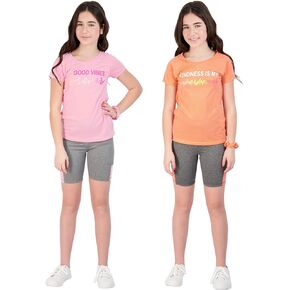 Marika Girls Bike Shorts Set 6-Piece Workout Top and Athletic Shorts for kids Clothing Sets with Matching Scrunchies