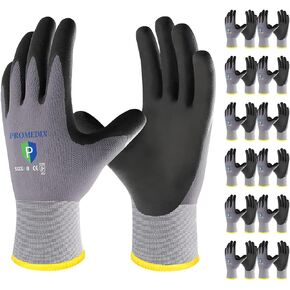PROMEDIX P Nitrile Coated Work Gloves,12Pairs Safety Work Gloves Men,EN388-4131,Seamless Knit Nylon&spandex Gloves with Grip