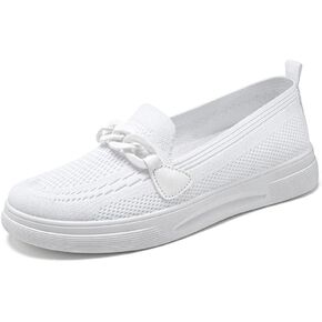 Fenlogft Womens Round Toe Wide Shoes Breathable Lightweight Loafers for Elderly Women Walking Nurse Work Flat Slip-On Shoes in Kuwait