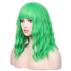 WildCos Short 14 Inches Pastel Wavy With Air Bangs Bob Cosplay Wig for Girl and Women Colorful Wigs (Blonde)