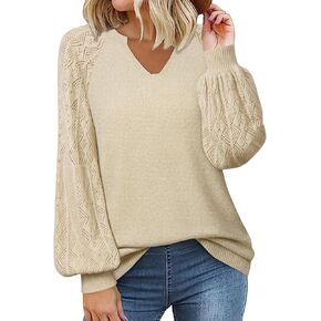 Messic Womens Pullover Sweaters 2025 Casual Long Sleeve V Neck Loose Knit Tops in Saudi Arabia