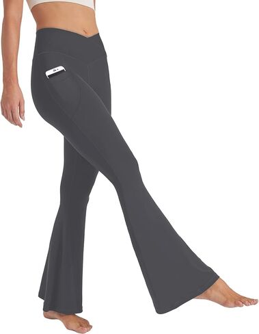 Cicendy Women Flare Leggings with Side Pockets,Crossover Yoga Pants Bootleg High Waisted Stretchy Control Gym Workout Pants in Saudi Arabia