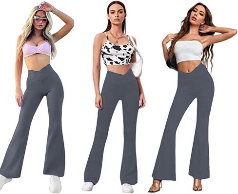 Cicendy Women Flare Leggings with Side Pockets,Crossover Yoga Pants Bootleg High Waisted Stretchy Control Gym Workout Pants in Saudi Arabia