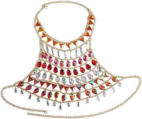 سالي حمالة صدر بوهو بسلسلة ذهبية مثيرة مرصعة بحجر الراين، حمالة صدر للجسم بدون ظهر مزينة بالترتر، اكسسوارات للجسم للشاطئ، مجوهرات للنساء والفتيات (J) in Kuwait