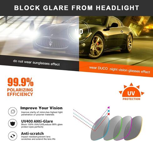 DUCO Carbon Fiber Temples Polarized Night Vision Driving Glasses 8206 in Kuwait