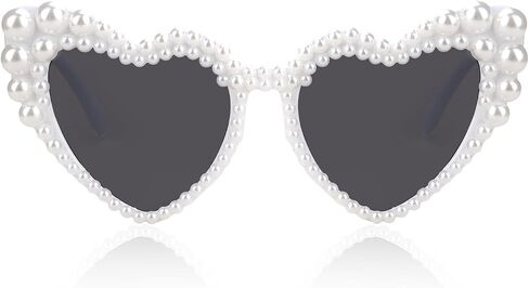 Hanj Love Heart Pearl Sunglasses for Women Rhinestone Glasses Bachelorette Party Bride Sunglasses in Saudi Arabia